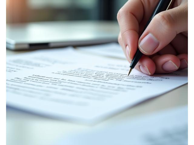 Contract documents with a hand pointing to a signature line