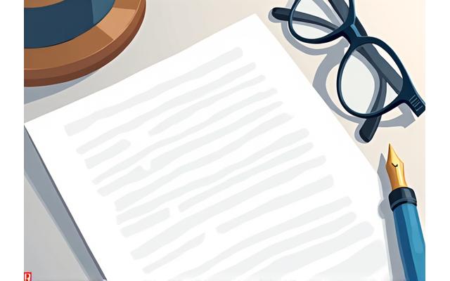 Illustration of a legal document with a pen and glasses, symbolizing terms and conditions.